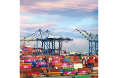 Image Shipping containers in port.